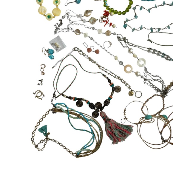 Jewelry lot assorted beach boho earthy coastal necklace bracelet earrings silver - Picture 2 of 8